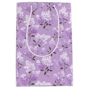 Feminine Lavender Lilac Blossom Floral Pattern Medium Gift Bag