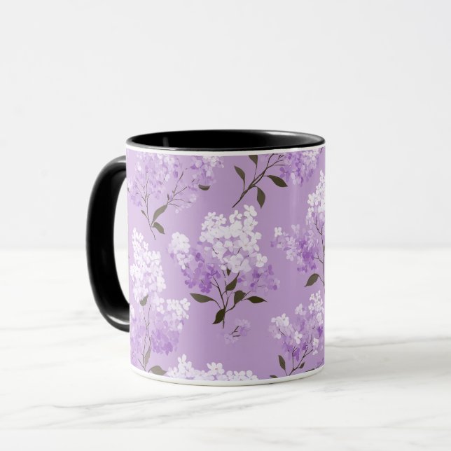 Feminine Lavender Lilac Blossom Floral Pattern Mug (Front Left)