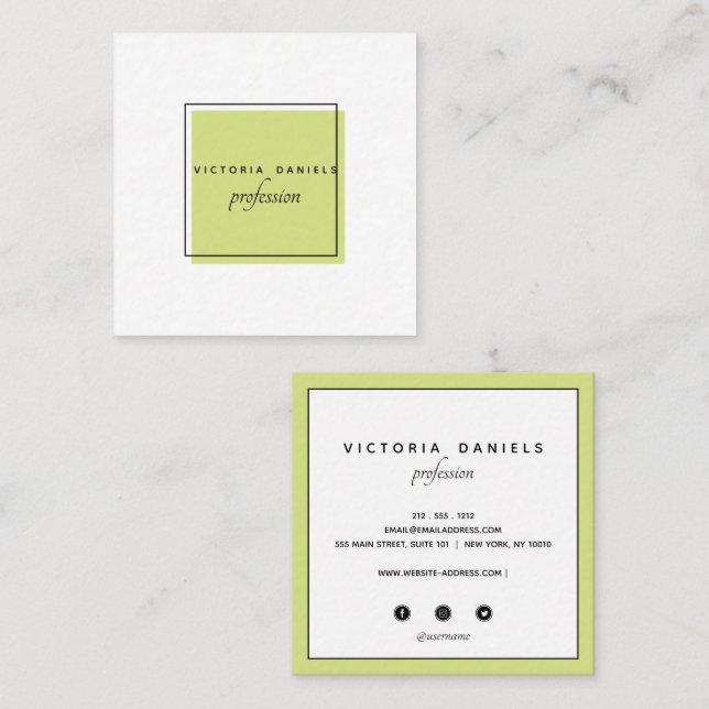 Feminine Logo | Green | social media icons Square Business Card (Front/Back)