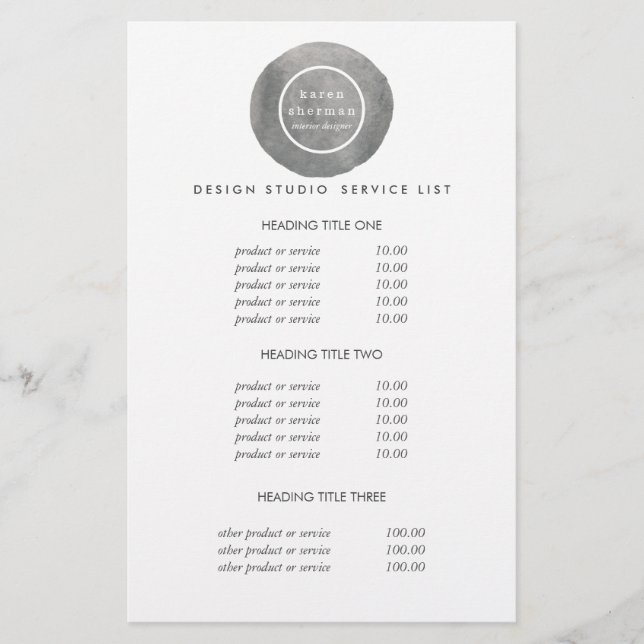 Feminine logo grey  | Pricing & Services Flyer (Front)