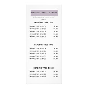 Feminine Logo Lavender Salon price list Rack Card