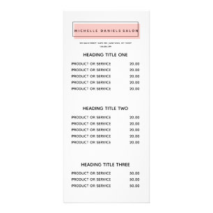 Feminine Logo Pink Hair Salon price list Rack Card