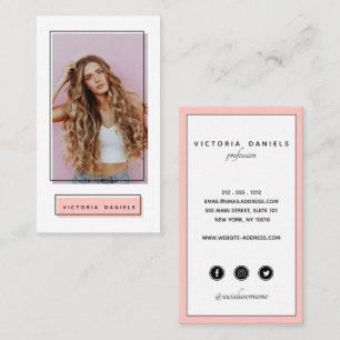Feminine Logo Pink Photo social media Business Card