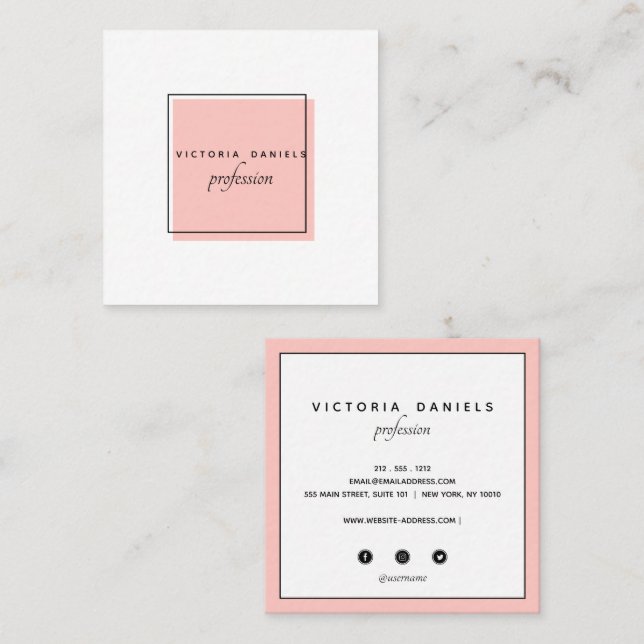 Feminine Logo | Pink | social media icons Square Business Card (Front/Back)