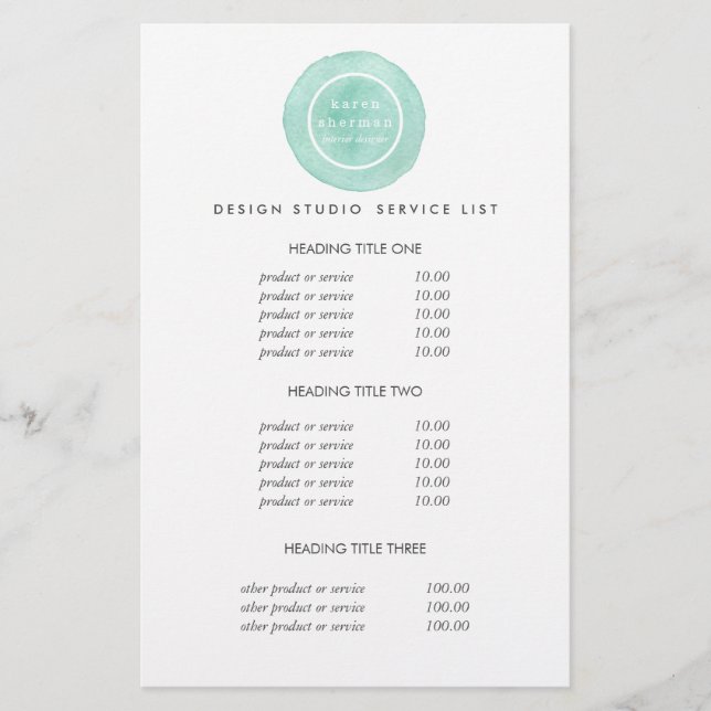 Feminine logo turquoise  | Pricing & Services Flyer (Front)