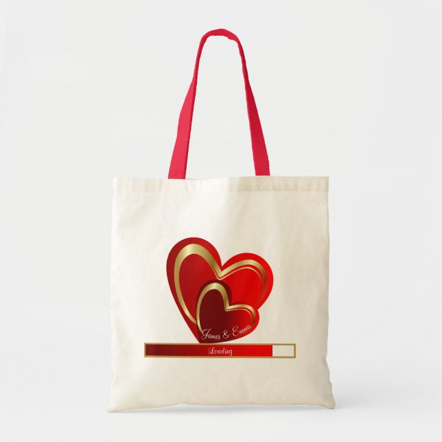 Feminine Love Loading Red Heart Personalised Bride Tote Bag (Front)