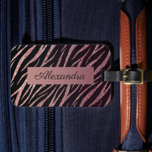 Feminine Luxury Black Rose Gold Classy Zebra Print Luggage Tag