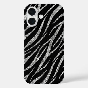 Feminine Luxury Black & Silver Classy Zebra Print iPhone 16 Case