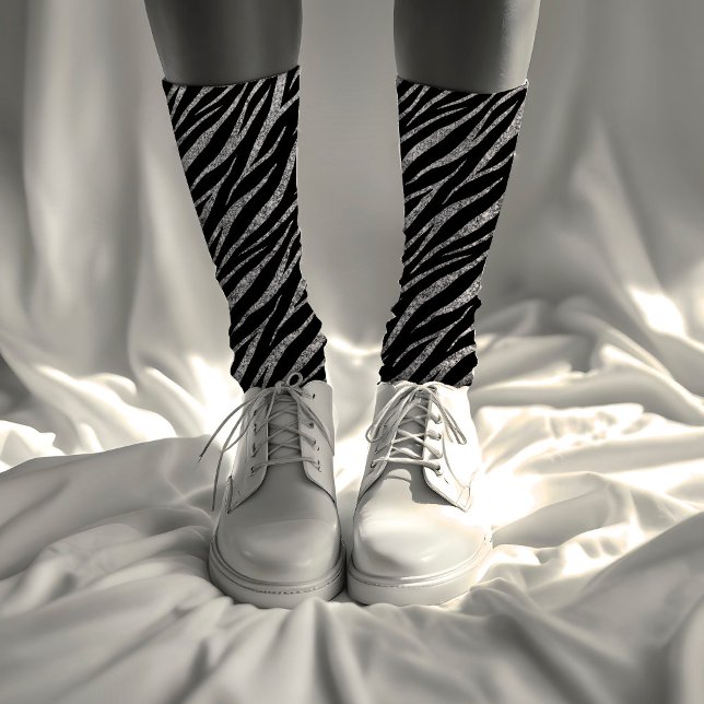  Feminine Luxury Black & Silver Classy Zebra Print Socks (Creator Uploaded)
