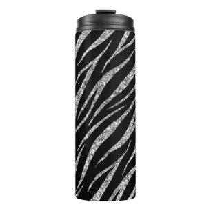 Feminine Luxury Black & Silver Classy Zebra Print Thermal Tumbler