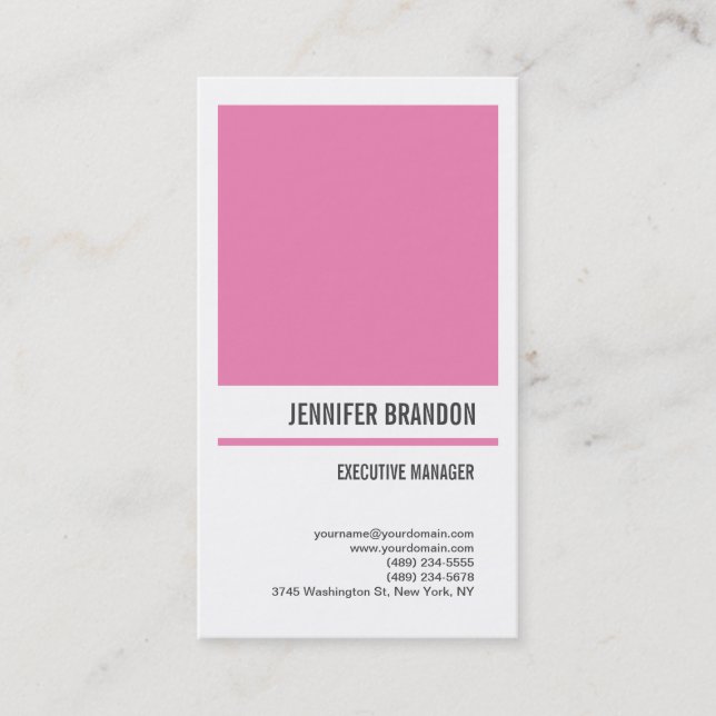 Feminine Minimalist Pink White Modern Professional Business Card (Front)