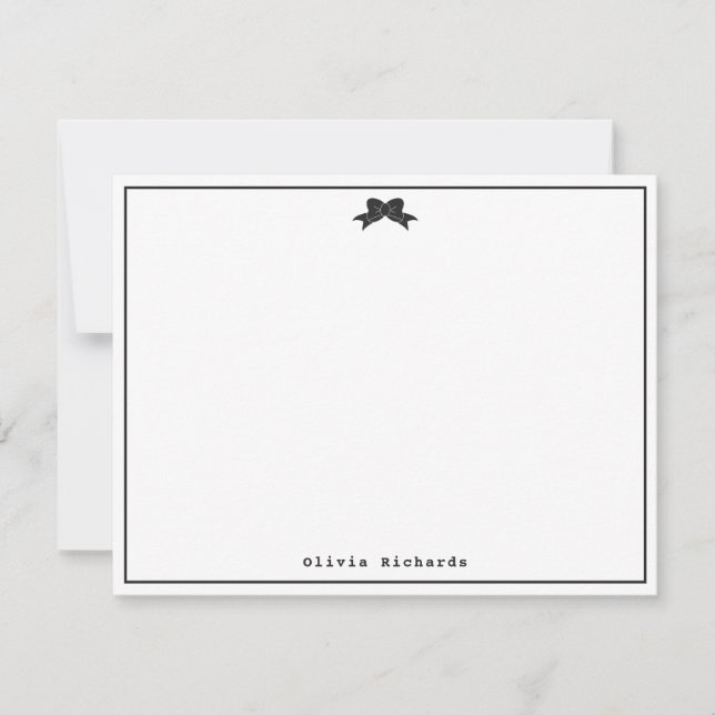Feminine Modern Girly Ribbon Bow Classic Black Card (Front)