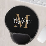 Feminine Monogram Black Gold Elegant Script Name Gel Mouse Mat<br><div class="desc">Feminine Monogram Black Gold Elegant Script Name Gel Mouse Pad. Easily personalise this modern elegant gel mouse pad with your custom monogram and name.</div>