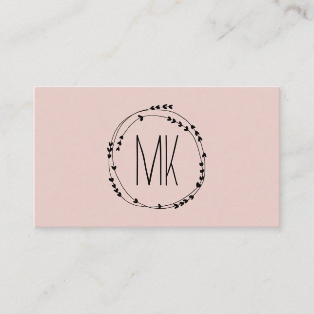Feminine Monogram Pretty Wreath Girly Blush Pink Business Card (Front)