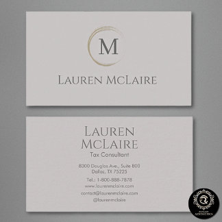 Feminine Monogram Taupe Grey Business Card