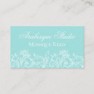 Feminine Ornamental Aqua and White Business Card