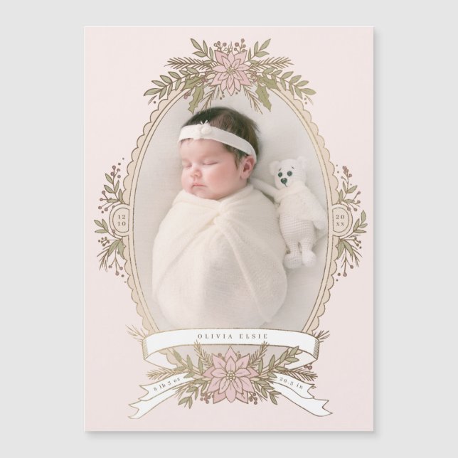 Feminine oval frame ribbon and holiday greenery  (Front)