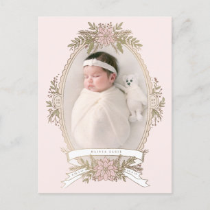 Feminine oval frame ribbon and holiday greenery postcard