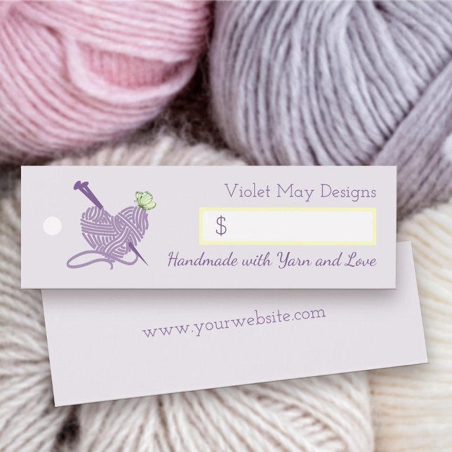 Feminine Pastel Heart Knitting Yarn Craft Business (Make your own branded price tags - perfect for craft markets and boutique handmade goods)