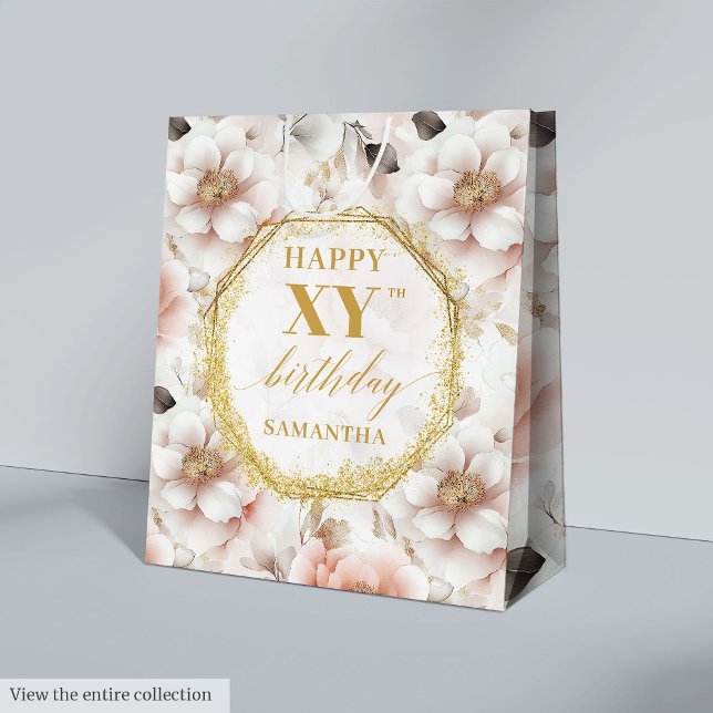 Feminine Pastel Pink Rustic Gold Birthday Gift Bag (Feminine Pastel Pink Rustic Gold Birthday Gift Bag

)