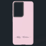 Feminine Pastel Pink with Script Custom Name Samsung Galaxy Case<br><div class="desc">A simple stylish custom name typography design in a casual script font in striking black on pastel blush pink. The perfect item for the trendy minimalist. An on trend bespoke gift or accessory for any occasion. Debra Valencia, a visionary surface pattern artist, product designer and entrepreneur with a passion for...</div>