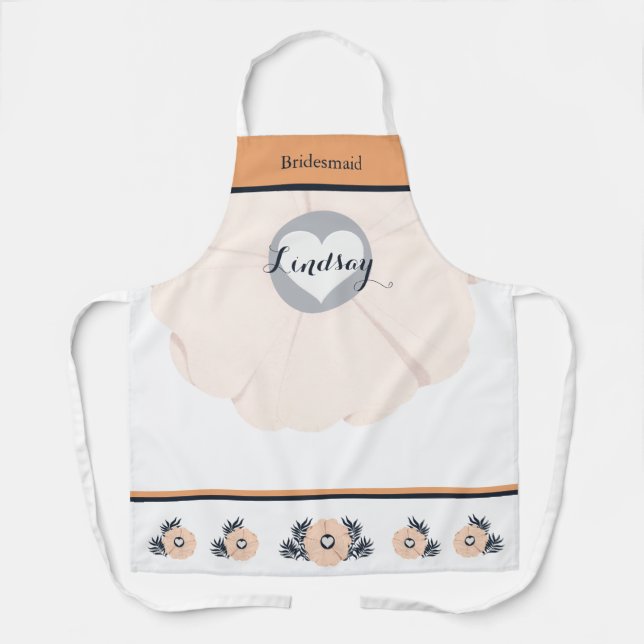 Feminine Peach Blossom Floral Bridesmaid Apron (Front)