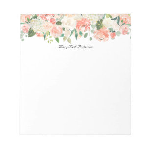 Feminine Peach Floral Pattern with Your Name Notepad