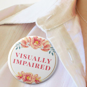 Feminine Peach Rose Floral Visually Impaired 6 Cm Round Badge