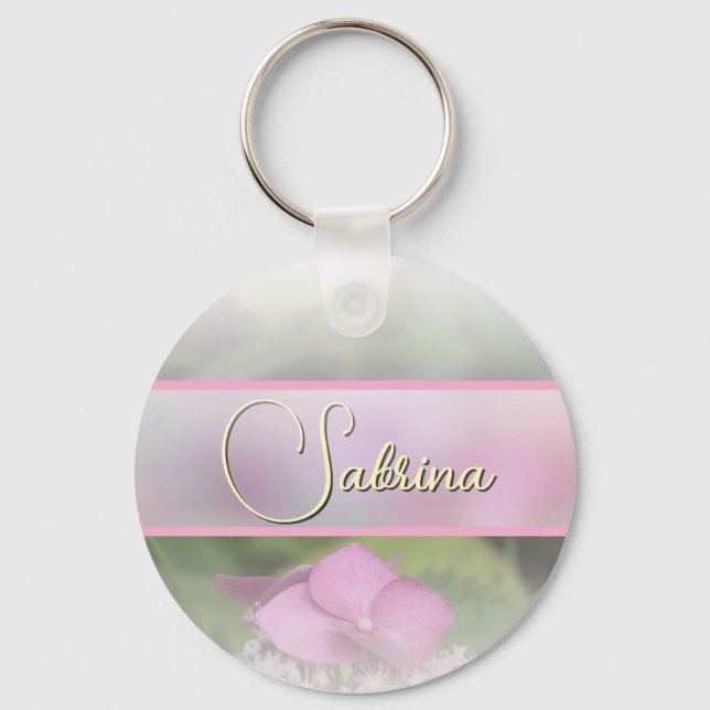 feminine personalized name Joie Fleur rose vert Key Ring (Back)