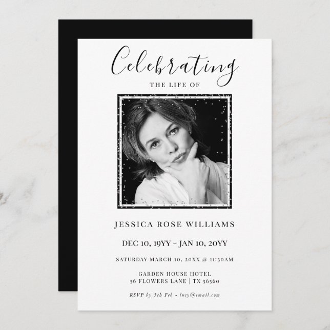 Feminine Photo "Celebrating The Life Of"  Invitation (Front/Back)