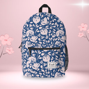 Feminine Pink Abstract Floral Custom Script Name Printed Backpack