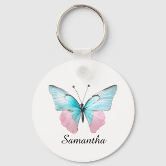 Feminine Pink and Aqua Personalised Butterfly Key Ring