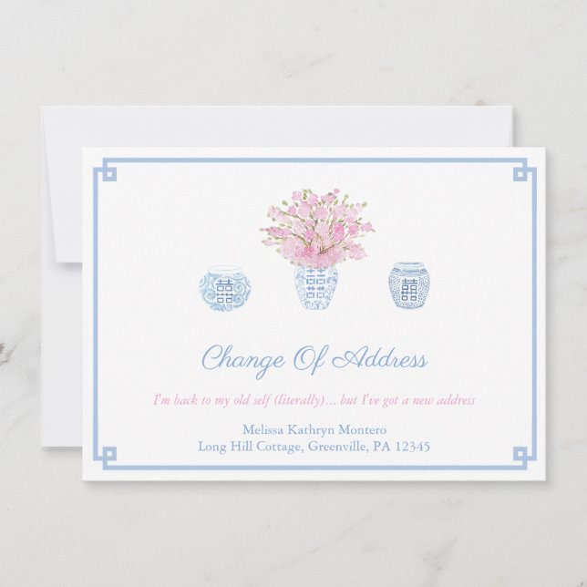 Feminine Pink And Blue Change Of Address Divorce  Announcement (Front)