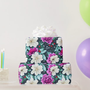 Feminine Pink and Cream Flowers Wrapping Paper
