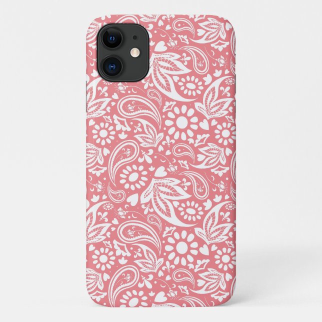 Feminine Pink and White Boho Paisley Patterned Case-Mate iPhone Case (Back)