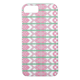 Feminine Pink and white Latvian tribal folk art iPhone 8/7 Case