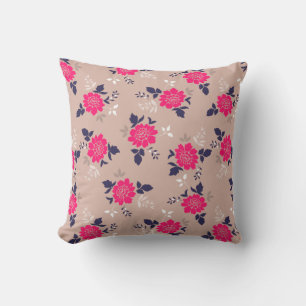 Feminine Pink Beige Floral Pattern Cushion