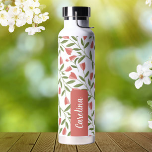 Feminine Pink Blossoms Floral Vine  Water Bottle
