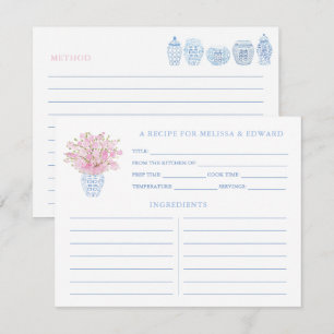 Feminine Pink Blue Ginger Jars Shower Recipe Card