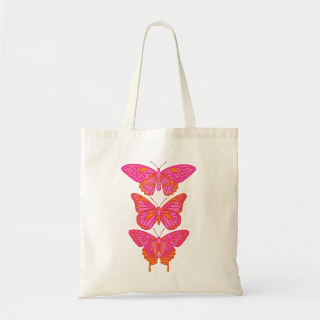 Feminine Pink Butterfly Tote Bag (Front)