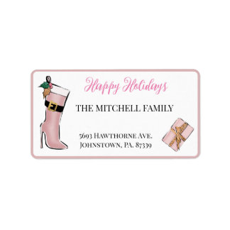 Feminine Pink Christmas Girly Style Address Label
