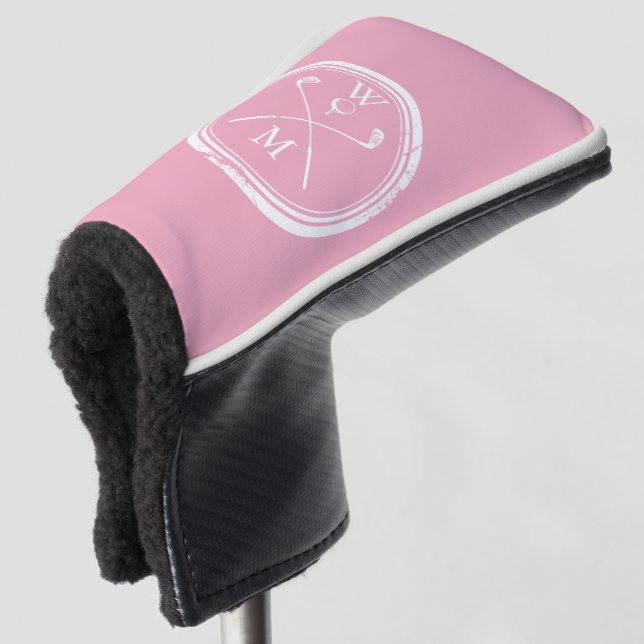 Feminine Pink Classic Monogram Initials Golf Head Cover (3/4 Front)
