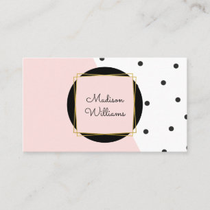 Feminine Pink Colour Block and Polka Dots Pattern Business Card