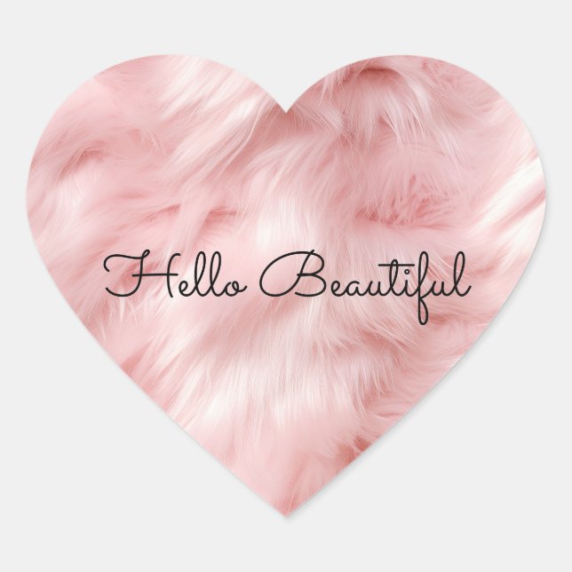 Feminine Pink Faux Fur Heart Sticker (Front)