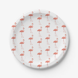 Feminine Pink Flamingo Pattern Paper Plate
