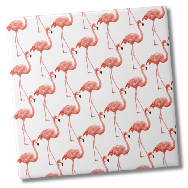 Feminine Pink Flamingo Pattern Tile (Simple Modern Tropical Pink Flamingo Pattern Ceramic Tile)