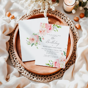 Feminine Pink Floral 18th Birthday Surprise Party Invitation