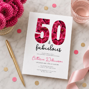 Feminine Pink Floral 50 and Fabulous Birthday Invitation