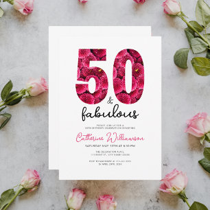 Feminine Pink Floral 50 and Fabulous Birthday Invitation