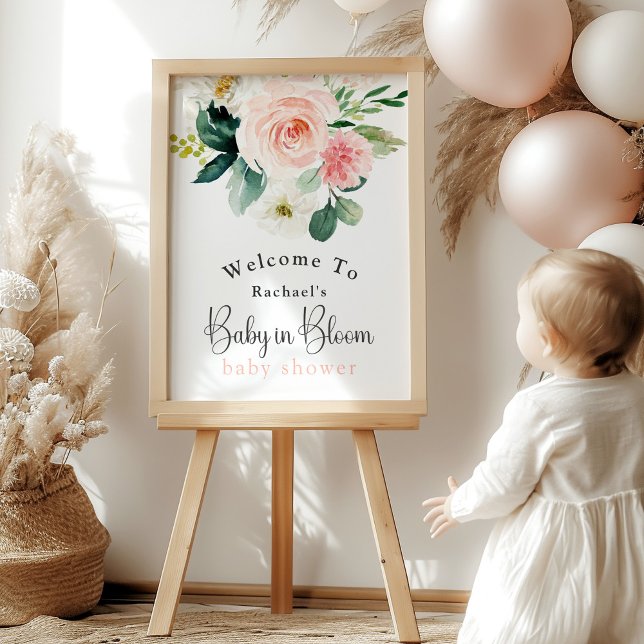 Feminine Pink Floral Baby in Bloom Baby Shower Poster (This poster may be ordered as a printed poster or an instant download digital file.)